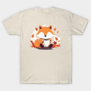 Cute Autumn Fox Coffee Break T-Shirt